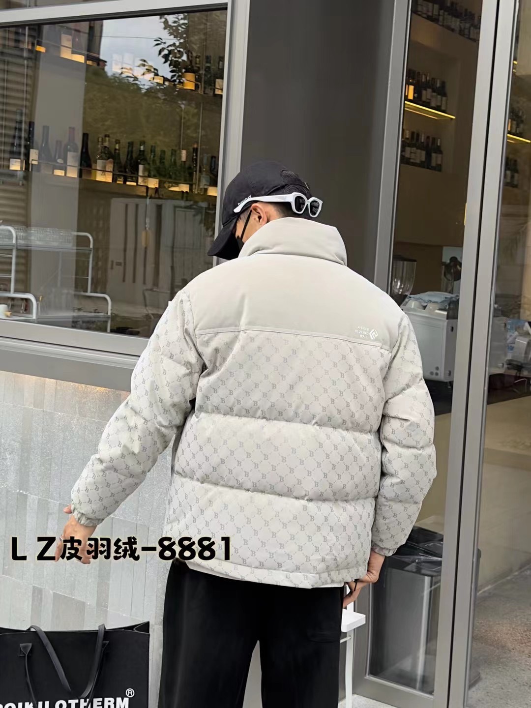 小洋皮羽绒服男2023冬季新款立领夹克菱形满印拼接高品潮牌外套