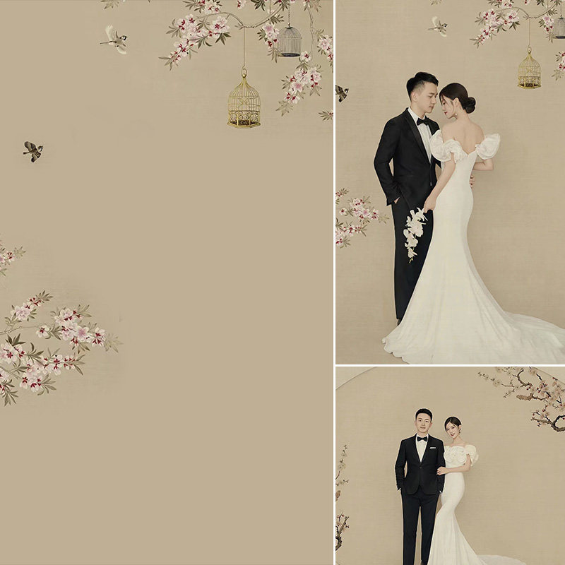 工笔画室内摄影婚纱照情侣艺术写真油画背景布影楼复古仿手绘旗袍民国风摄影拍照幕布拍摄道具
