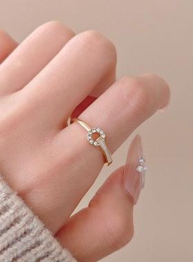 韩版镶锆石贝壳开口戒指