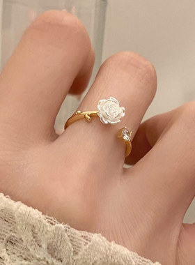 高级感开口可调节山茶花戒指女