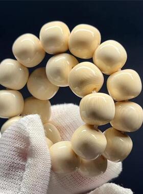 天然猛犸牙手串老型桶珠苹果珠圆珠原色满纹冰料果冻料男女手链