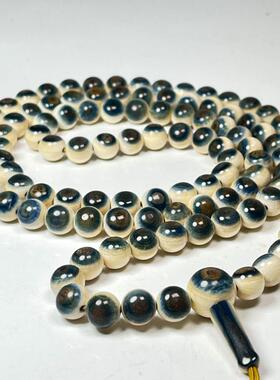 猛犸牙蓝眼手串咖色阴阳多圈男士手链佛珠潮流冰料牙珠手链高级感