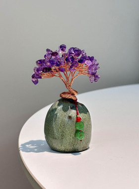 天然紫水晶发财树玄关装饰摆件客厅桌面黄水晶招财树办公室装饰品