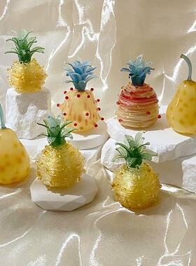 烧制玻璃菠萝圣诞树拉丝琉璃桌面客厅卧室居家装饰摆件成品彩玻璃