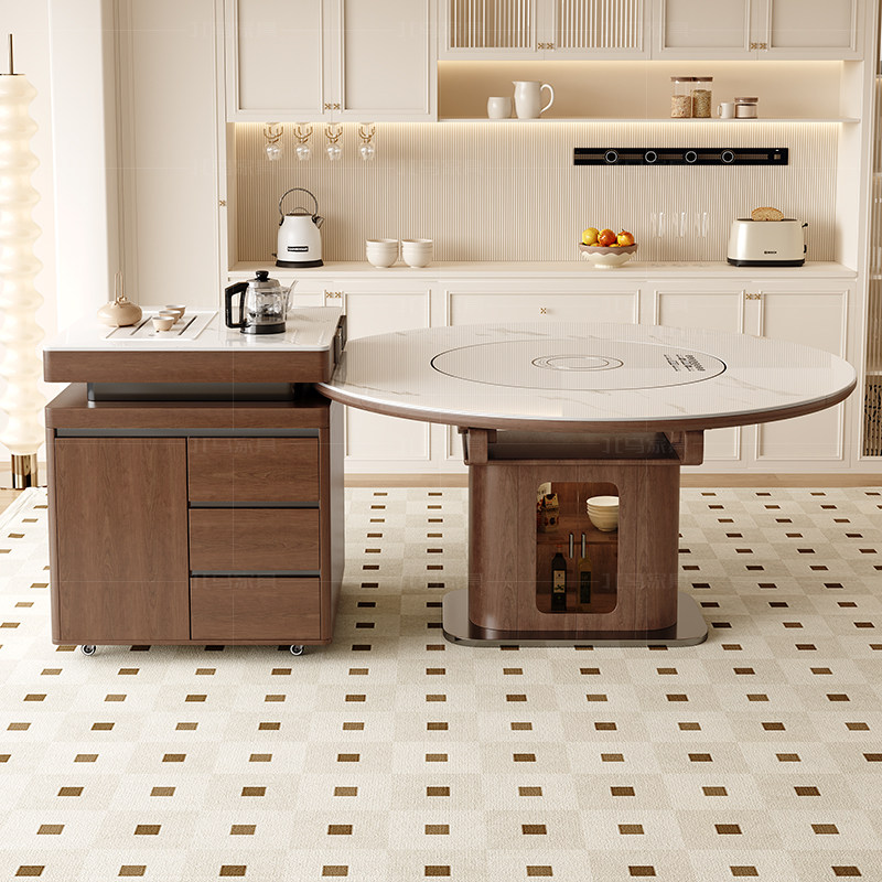 国家补贴北马岩板岛台餐桌一体家用可分离带智能转盘实木伸缩圆桌,淘宝优惠券,粉丝福利购,淘宝优惠卷