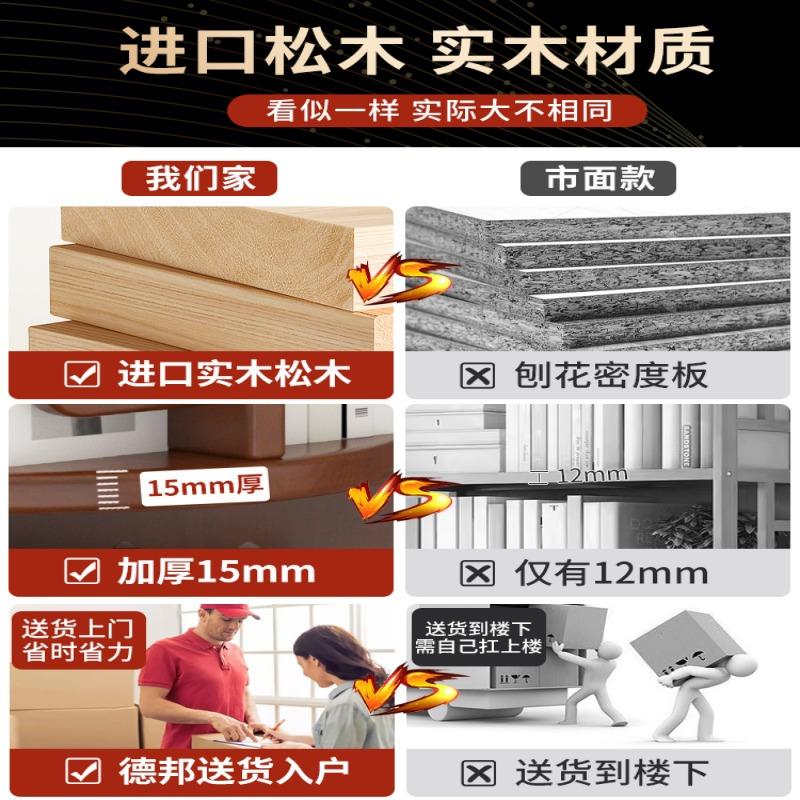 全实木厨房落地置物架家用客厅收纳储物柜可移动带轮多层展示书架 - 图0