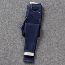 South Korea Gush Thickening High Waist Display Slim Jeans Woman 2023 Winter new dark blue slim down 90% small leggings