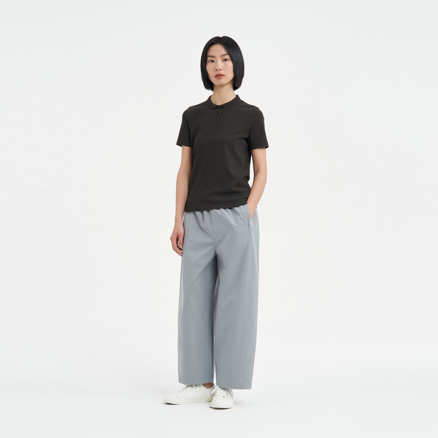 kleeklee女士环保棉罗纹POLO领短袖上衣新款