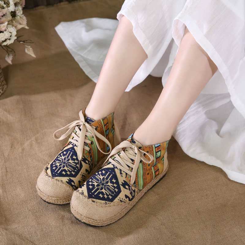 Women Shoes Boho Cotton Linen Single National Woven Round T - 图1