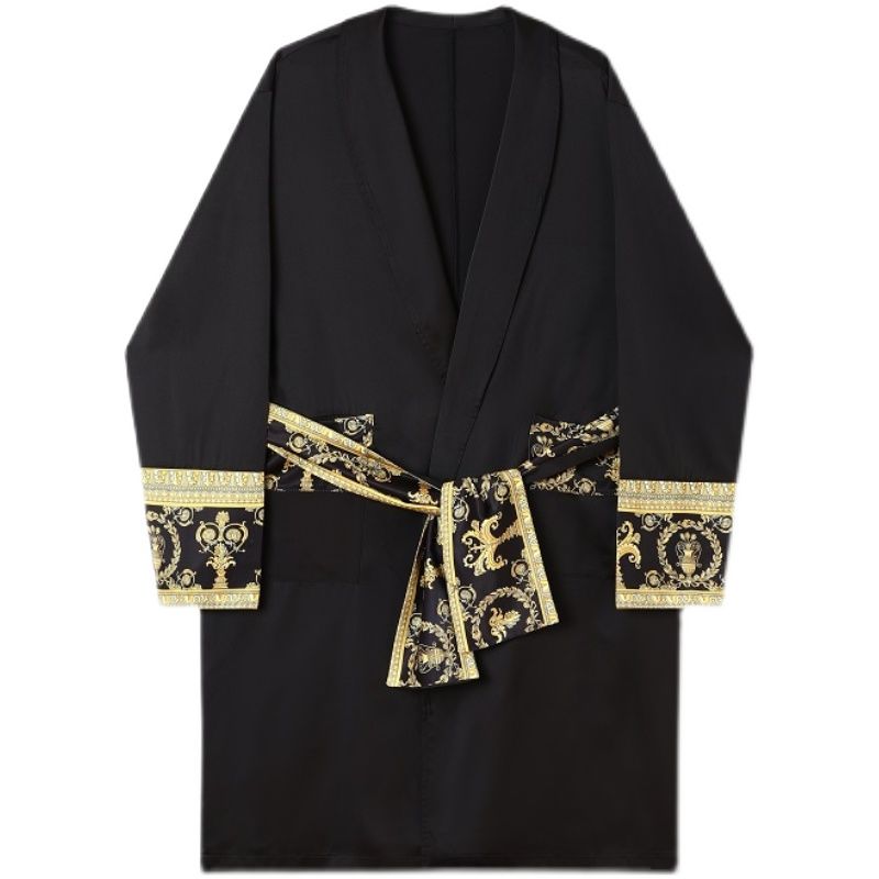 Luxury New Light Black Gold Printing rend Robe Wearing Windb-图3