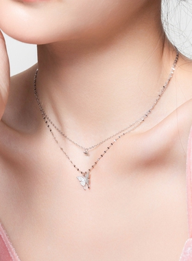 纯银双层蝴蝶项链不掉色