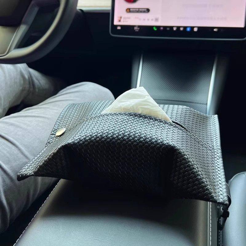 时尚编织纹车载纸巾盒挂式抽纸收纳盒轻奢风皮质感汽车装饰纸巾套,淘宝优惠券,粉丝福利购,淘宝优惠卷