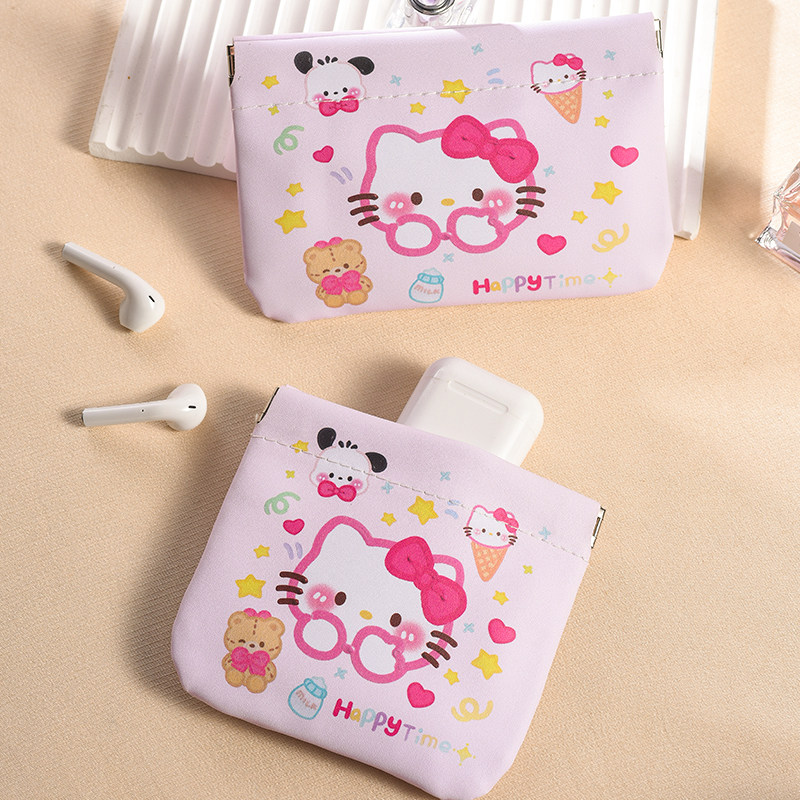 可爱Kitty猫弹片收纳包便携小巧口红化妆包自动闭合硬币U盘收纳袋,淘宝优惠券,粉丝福利购,淘宝优惠卷