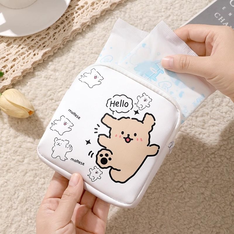 线条小狗可爱卫生巾收纳包迷你化妆口红收纳袋大容量姨妈巾月事包,淘宝优惠券,粉丝福利购,淘宝优惠卷