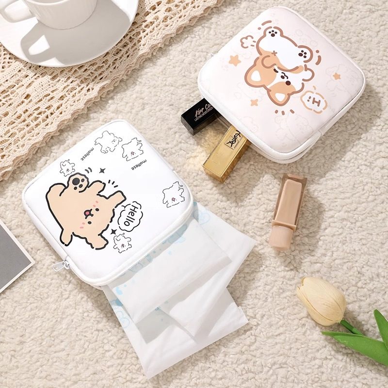 线条小狗可爱卫生巾收纳包迷你化妆口红收纳袋大容量姨妈巾月事包,淘宝优惠券,粉丝福利购,淘宝优惠卷