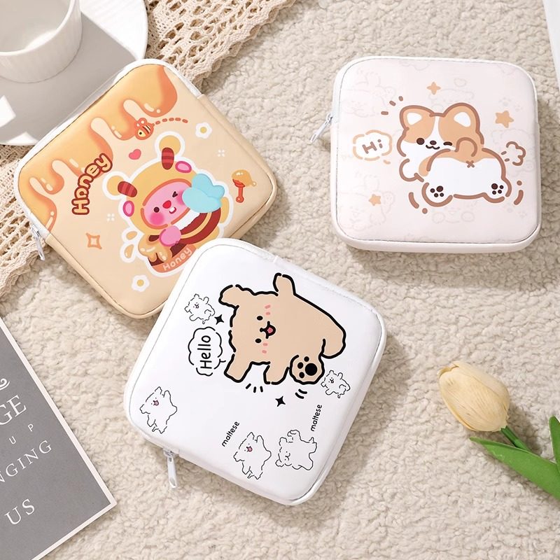 线条小狗可爱卫生巾收纳包迷你化妆口红收纳袋大容量姨妈巾月事包,淘宝优惠券,粉丝福利购,淘宝优惠卷