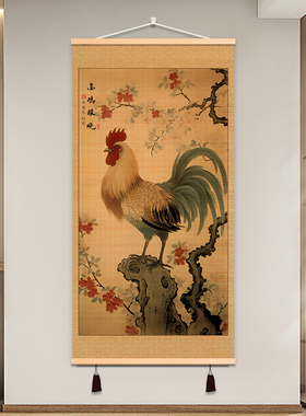 公鸡竹编装饰画竹丝画客厅餐厅背景墙装饰竹帘挂画玄关画竹丝制品