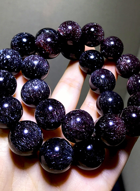 天然红超七手链黑超七紫红超七手串骨干水晶满发金草莓晶散珠现货