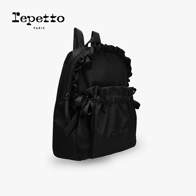REPETTO丽派朵 REPETTO黑色尼龙大容量蝴蝶结双肩包 2025秋季新品 - 图0