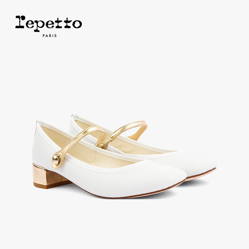 REPETTO丽派朵 ROSE牛皮革皮底圆头白金法式低跟玛丽珍鞋女鞋新品,淘宝优惠券,粉丝福利购,淘宝优惠卷