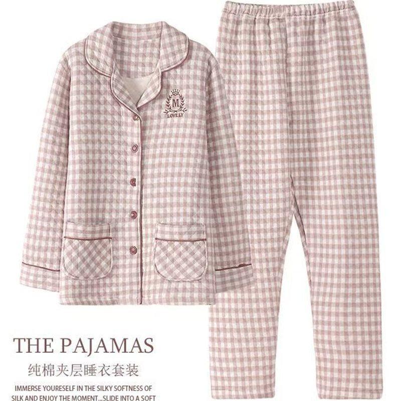 美梦纯棉冬季加厚夹层棉睡衣女长袖保暖开衫中青年女款空气棉家居,淘宝优惠券,粉丝福利购,淘宝优惠卷