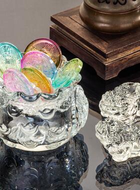 水晶聚宝盆高档大号透明白色貔貅摆件家居客厅玄关装饰品开业办公