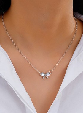 Luxury Zircon ins Fashion Versatile Bow Lady Necklace White