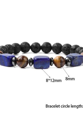 Natural Stone Bead Bracelet Square Blue Golden Tiger Eye for
