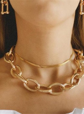 European American Exaggerated Chunky Chain Metal Necklace Wo
