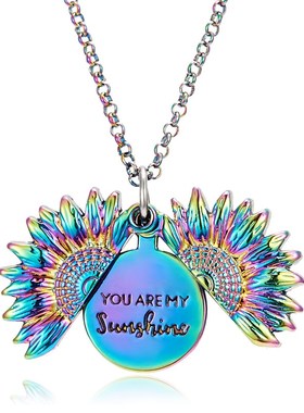 Openable Sunflower Pendant Necklace Fashion Letter Jewelry C