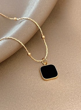 Korean Luxury Black Oil Drop Geometric Square Pendant Fashio