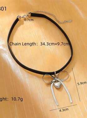 European and American Bow Leather Heart Titanium Steel Neckl