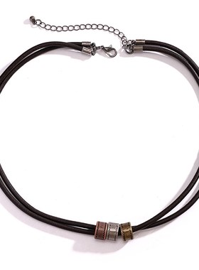 European Simple Leather Knotted Ring Necklace Men Hip Hop Hi