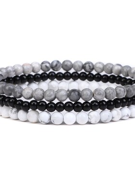 4mm Natural Amethyst Womens Elastic Bracelet wAgate Stones C