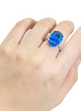 Classic Big Sparkling Blue Zircon Womens Ring Ins Light Luxu