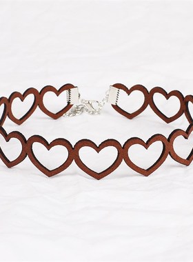 Vintage Black Korean Velvet Hollow Heart Choker Necklace Ori