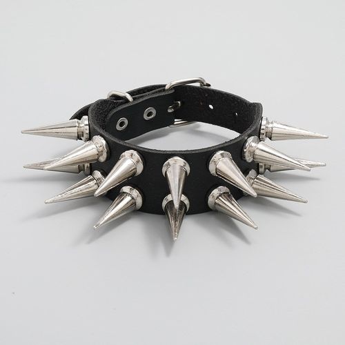 Jewelry Punk Style 2Row Spike Leather Bracelet for Men 2Row - 图1