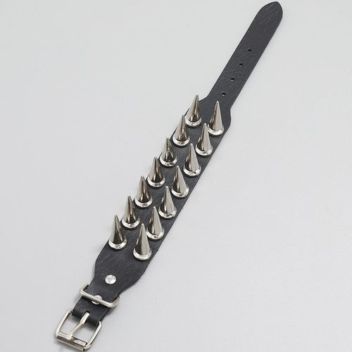 Jewelry Punk Style 2Row Spike Leather Bracelet for Men 2Row - 图3