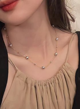 英国chrry koop强光珍珠满天星项链钛钢项链不掉色镀18k金色气质