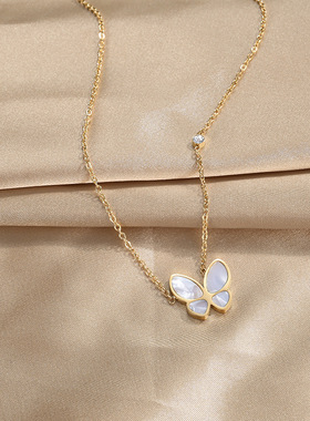 英国chrry koop超仙蝴蝶项链女森系ins冷淡风锁骨链白贝锁骨