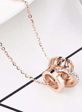 英国chrry koop镂空罗马三环小众ins风时尚玫瑰金项链女吊坠钛钢