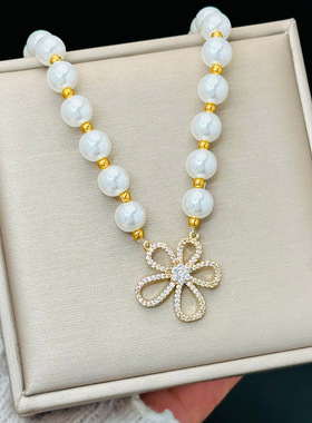 英国Chrry Koop白珠花朵香包闪亮如意铜合金项链女轻奢吊坠首饰