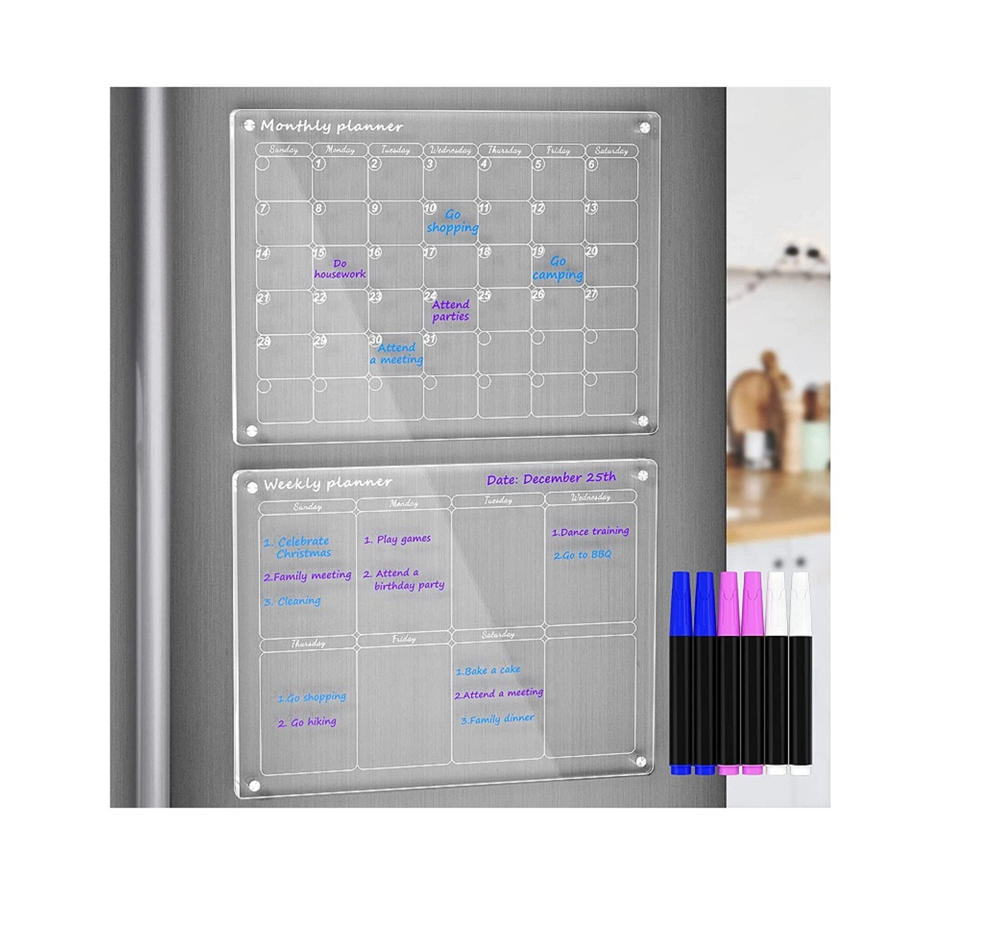 速发新款磁性透明亚克力月历和周历可重复使用有机玻璃冰箱干擦板-图3