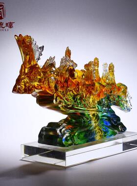 琉璃八骏马摆件办公室装饰八骏图工艺礼品摆饰公司开业乔迁轻奢高