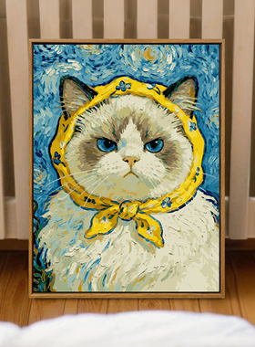 油画小猫diy数字油画装饰画