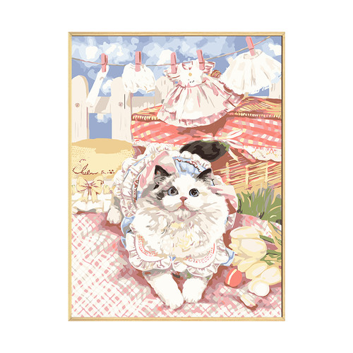 油彩画　猫 萌宠猫咪数字油画diy填充涂色手工手绘可爱布偶猫丙烯油彩装饰画_虎窝淘