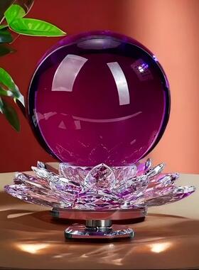 灵珠莲花宝莲灯座新款紫水晶球摆件家居造景装饰客厅电视柜玄关酒