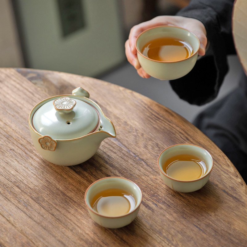 桃花汝窑旅行茶具便携式快客杯个人专用随身包泡茶壶套装户外露营,淘宝优惠券,粉丝福利购,淘宝优惠卷