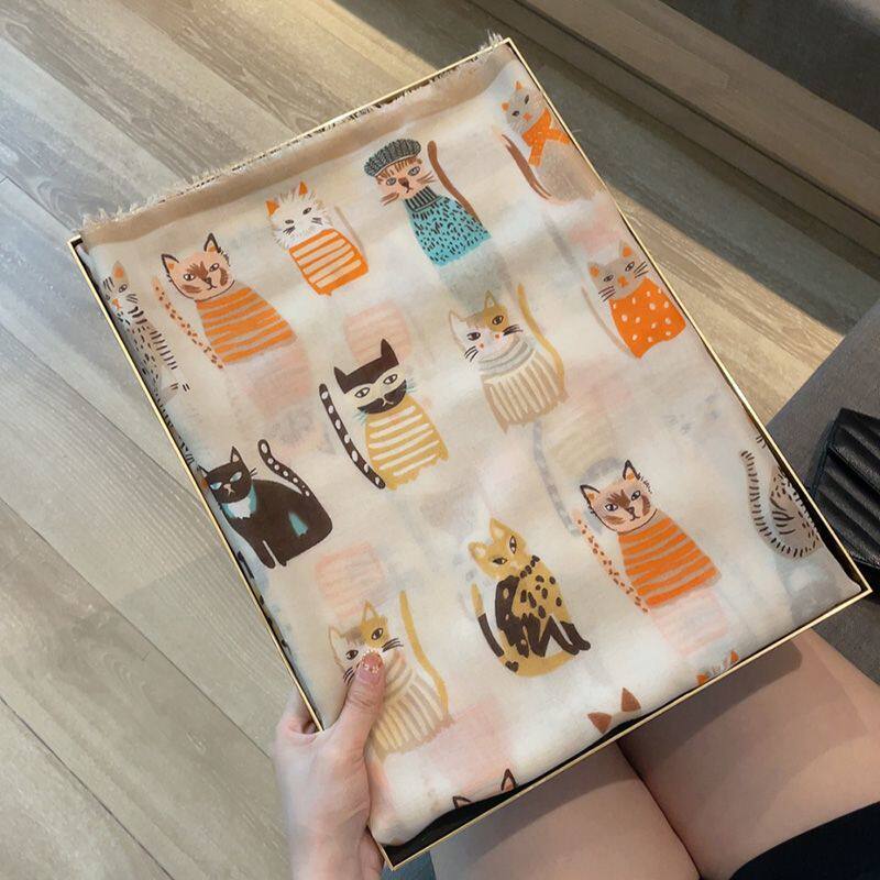 棉麻围巾女原创设计高级卡通猫咪可爱旅游度假防晒大披肩春夏新款,淘宝优惠券,粉丝福利购,淘宝优惠卷