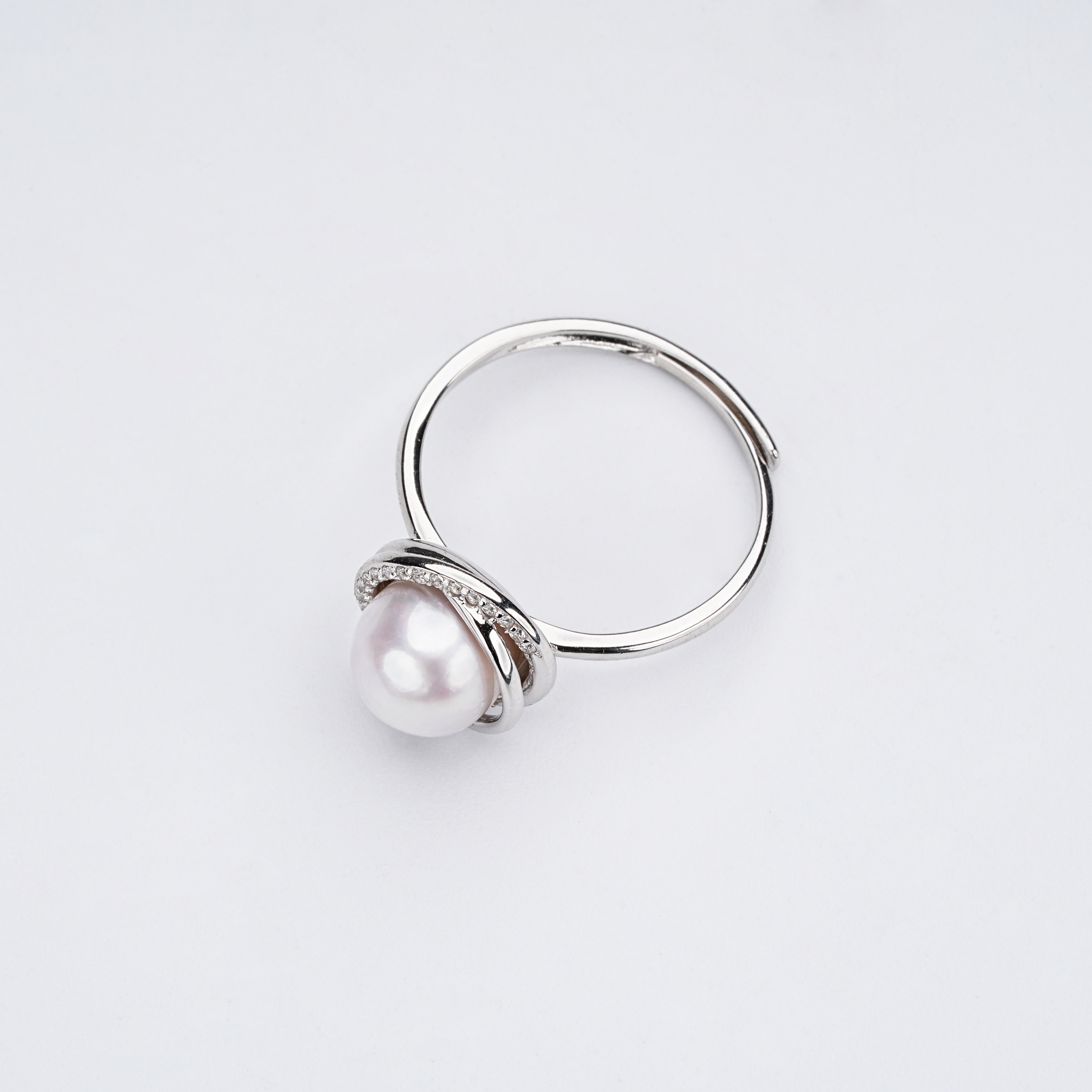 Zunding Pearl Nami -S925 Silver Seawater Pearl Chinese South Pearl White Pearl Ring 7-8mm